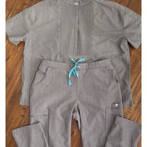 FIGS Graphite Scrub Set: Rafaela Oversized Top & Yola High Waisted Pant Sz Small
